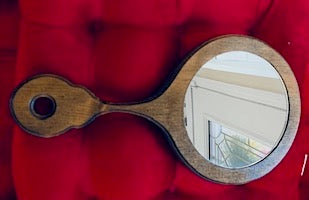 Vintage 1970s Wood Modern Handheld Mirror