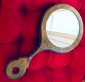 Vintage 1970s Wood Modern Handheld Mirror
