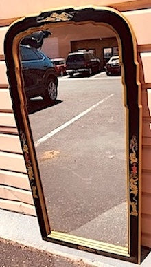 Vintage Chinoiserie Black and Gold Mirror