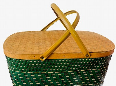 Vintage 1950s Picnic Basket Green Hawkeye by Burlington
