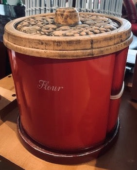Vintage 1970s Cheinco Spinning Redish Orange Canister Set
