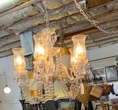 Vintage 1940s French Style Cut Crystal 8-Arm Chandelier Plug In