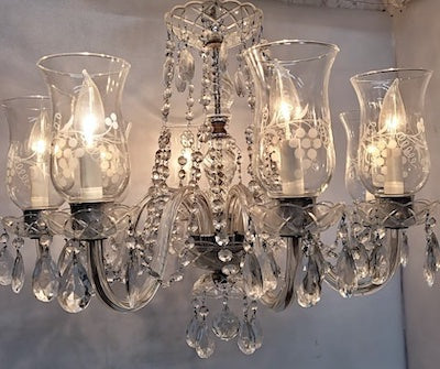 Vintage 1940s French Style Cut Crystal 8-Arm Chandelier Plug In