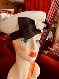 1940's Vintage White and Black Straw Hat