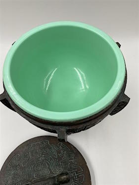 Mid Century James Mont Style  Ice Bucket with Lid - Mayan / Aztec Ornate