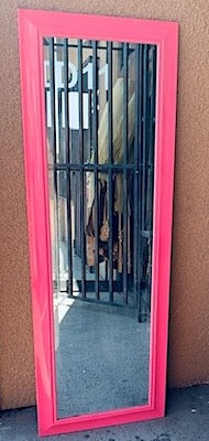 Full-Length Rectangular Hot Pink Frame Mirror w/Stand