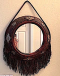 Vintage Bohemian Marrakech Fringed Leather Round Mirror