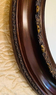 Vintage Oval Mirror with Wooden Ornate Frame