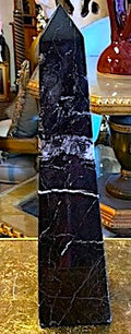 Vintage Tall Black and White Zebra Marble Obelisk