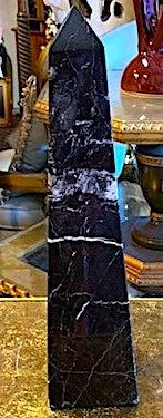 Vintage Tall Black and White Zebra Marble Obelisk