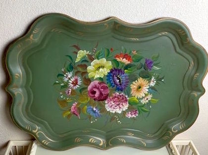 1940s Gorgeous Antique Hand-Painted Tole Tray