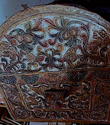 Vintage Tooled Leather Camel Back "Spanish Galleon" Trunk