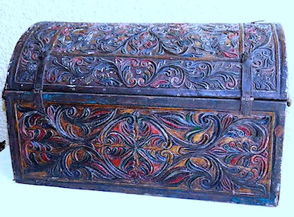 Vintage Tooled Leather Camel Back "Spanish Galleon" Trunk