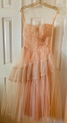 Vintage 1950s Tulle Peach Prom Dress