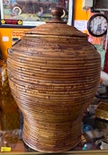 Vintage Rattan Dark Brown Pencil Lidded Basket/Urn