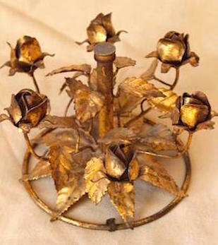 Italian Hollywood Regency Gilt Tole Rose Candy Dish