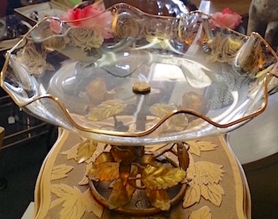 Italian Hollywood Regency Gilt Tole Rose Candy Dish