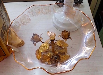 Italian Hollywood Regency Gilt Tole Rose Candy Dish