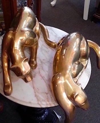 Mid Century Large Brass Panther Pair Figurines by Dolbi Cashier 1980s