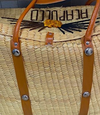Vintage Mexican "Acapulco" Large Round Straw Tote Bag