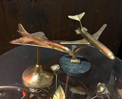 Mid Century Brass Airplanes Sculpture Paper Weight