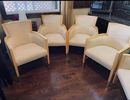Arm Chairs Natural Cream Fabric with Gold Metal Accent