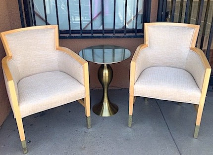 Arm Chairs Natural Cream Fabric with Gold Metal Accent