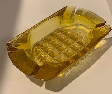 Blenko Yellow Amber Waffle Ashtray