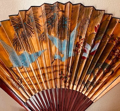 Vintage Large Hand Painted Asian Wall Fan