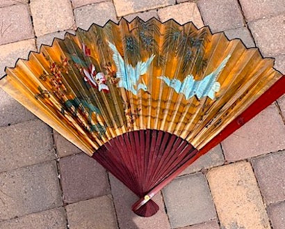 Vintage Large Hand Painted Asian Wall Fan