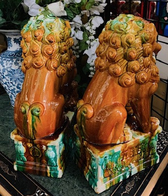 Vintage Asian Guardian Lion Statues - Set of 2
