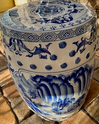 Asian Blue & White Porcelain Garden Stool