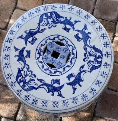Asian Blue & White Porcelain Garden Stool
