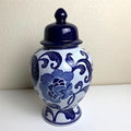Vintage White Marine Blue Large Ginger Jar/ Urn