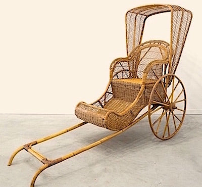 Vintage Japanese Bamboo & Wicker Rickshaw, 1960s-1970s