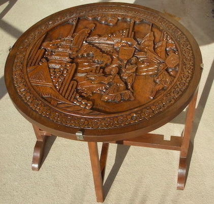 Vintage Chinese Carved Hardwood Folding Gate Leg Table