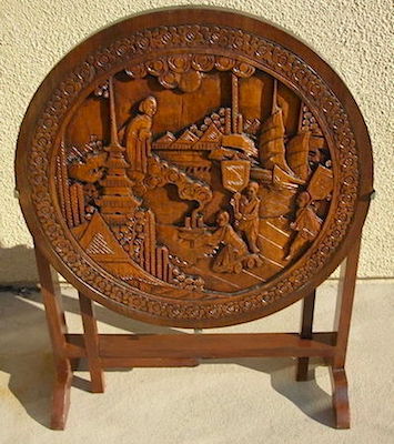 Vintage Chinese Carved Hardwood Folding Gate Leg Table