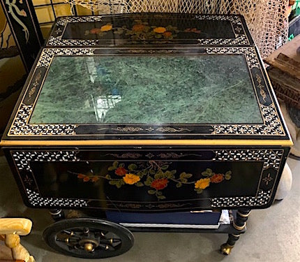 Vintage Black Enamel Chinoiserie Tea Cart