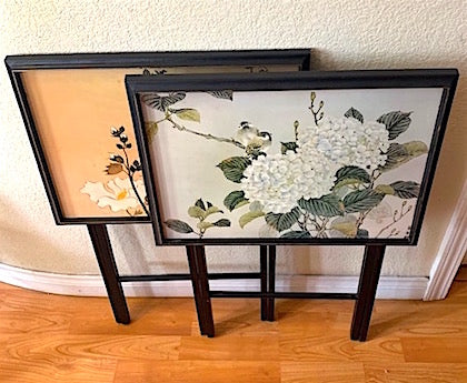 Vintage Artex Asian Theme Folding Table TV Trays Set