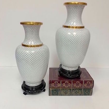 Vintage Chinese Fishscale White Cloisonne Vase