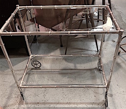Mid Century Italian Chrome/Silver Bamboo Serving/Bar Cart