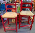 Rustic Red Stools with Rush Seats Set of Two