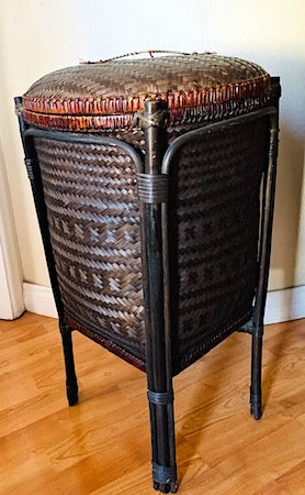 Vintage Woven Rattan Large Footed Basket with Top