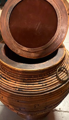 Vintage Rattan Dark Brown Pencil Lidded Basket/Urn