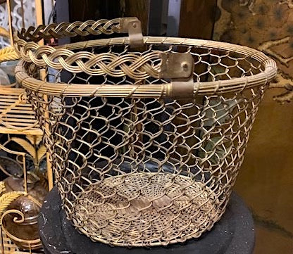 Vintage French Country Woven Brass Basket