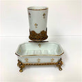 Hollywood Regency French Ormolu Soap Dish with Water Glass Caddy