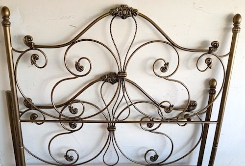 Vintage Queen Headboard, French, Iron, Bronze color, 1990's