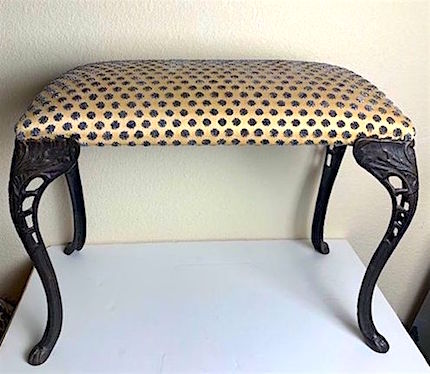 Antique Vanity Bench Cast Iron Legs Paw Feet Black Cast Iron
