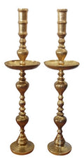 Vintage Brass Tall Floor Altar Candlesticks with Drip Catcher