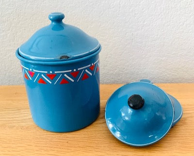Vintage Blue Enamelware French Kitchen Canister Set